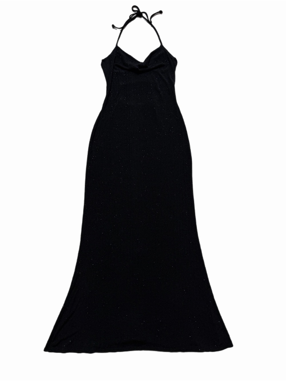 VTG Y2K Black Shimmer Cowl Neck Slinky Maxi Dress M Whimsy Goth Vamp Party